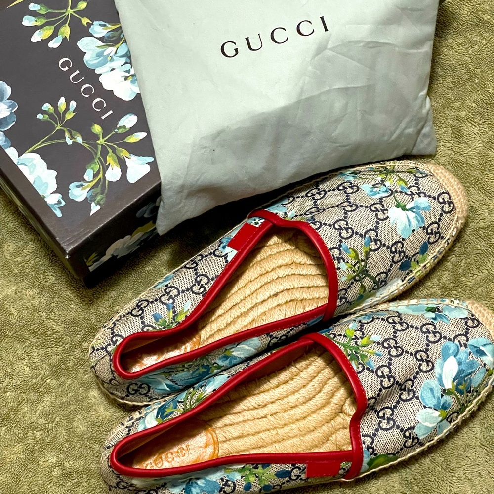 Gucci Blue Bloom Espadrilles, Sz 10